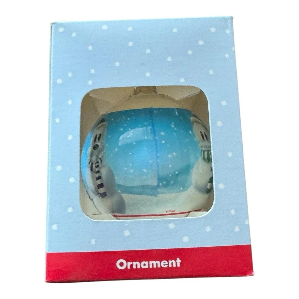 2001 Disney Store Snowman Mickey Donald‎ Pluto Christmas Glass Ball Ornament